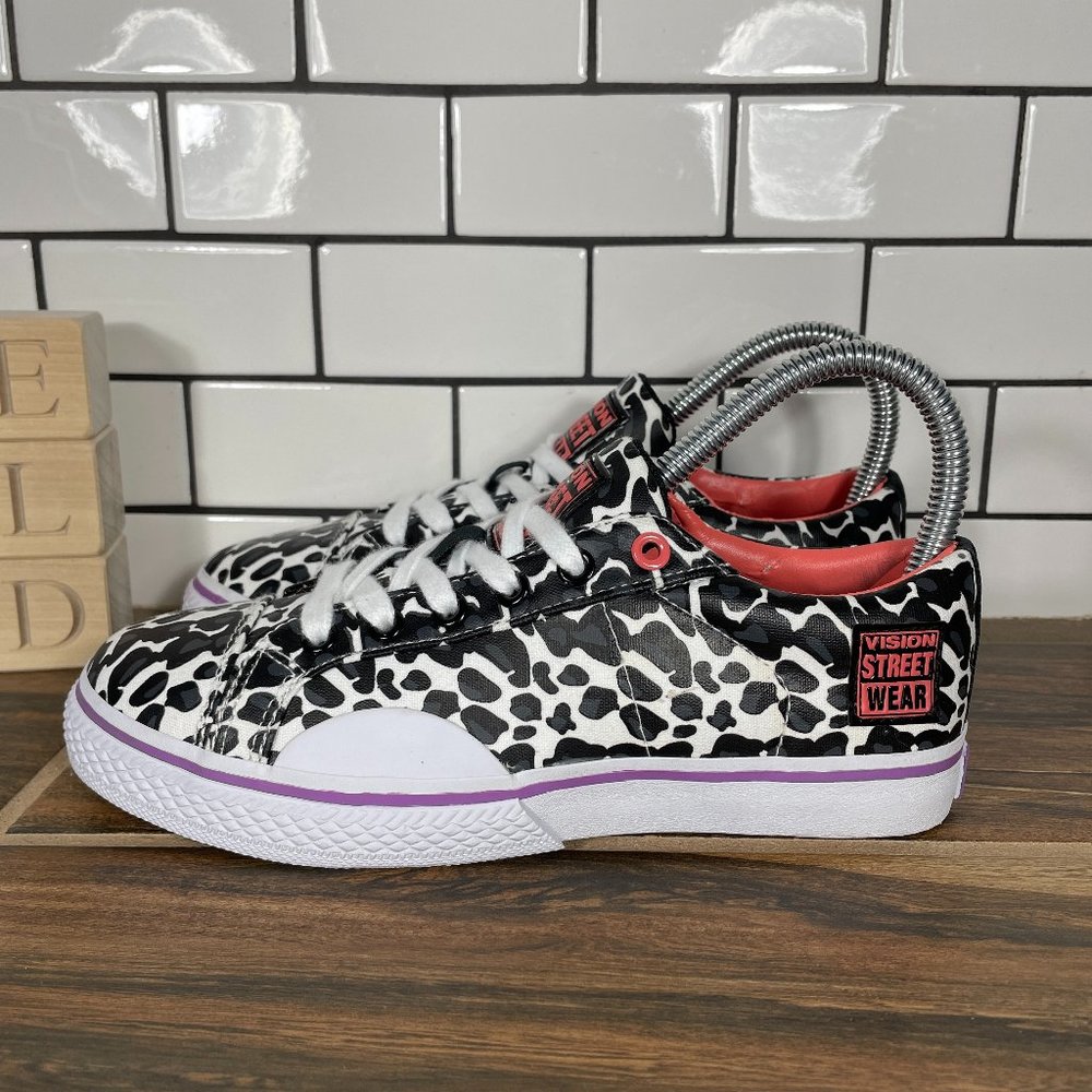 Vision Street Wear Canvas Lo Womens 5.5 Shoes Black White Cheetah Print Sneaker
